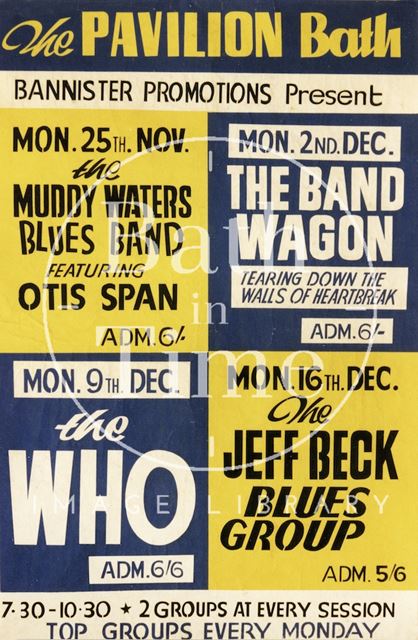 Poster for the Muddy Water's Blues Band featuring Otis Span, the Band Wagon, the Who and the Jeff Beck Blues Group, Bath 1968