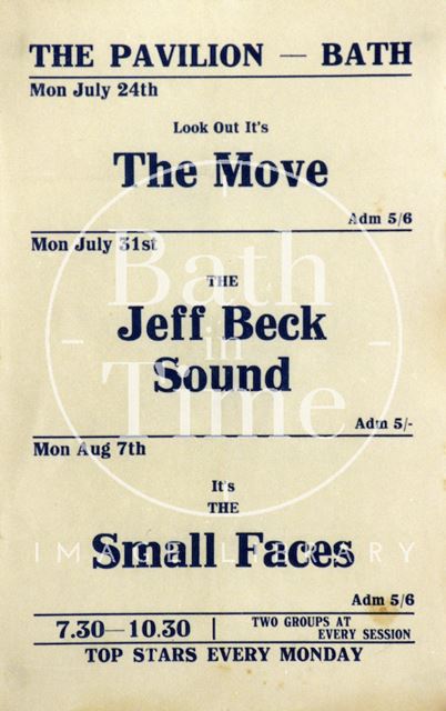 Flyer or poster for the Move, the Jeff Beck Sound and the Small Faces at the Pavilion, Bath 1967