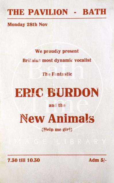 Flyer or poster for Eric Burdon and the New Animals at the Pavilion, Bath 1966