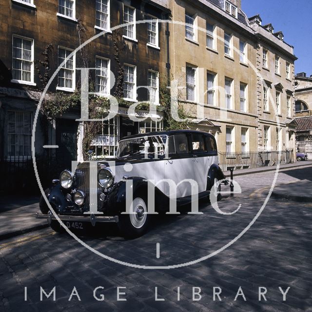 A Rolls Royce limousine outside Philippa Savery, antiques, Abbey Street, Bath c.1975