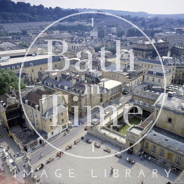 View of Kingston Parade and the Roman Baths from the tower of Bath Abbey c.1980