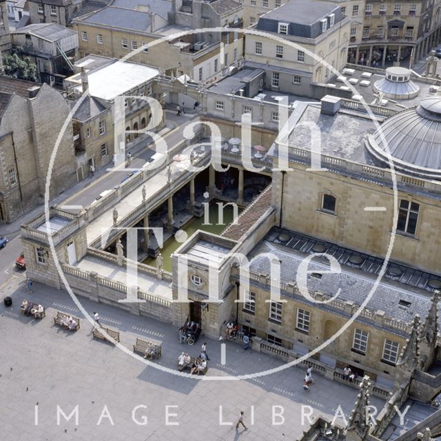 View of Kingston Parade and the Roman Baths from the tower of Bath Abbey c.1980