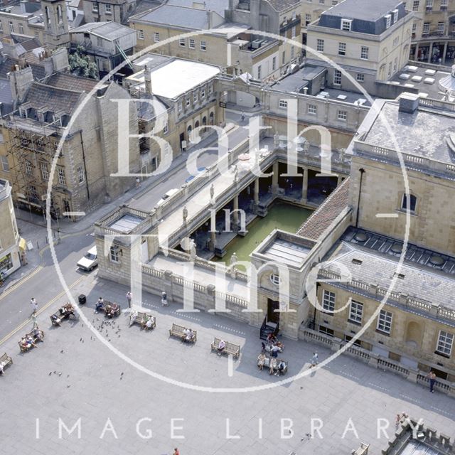 View of Kingston Parade and the Roman Baths from the tower of Bath Abbey c.1980