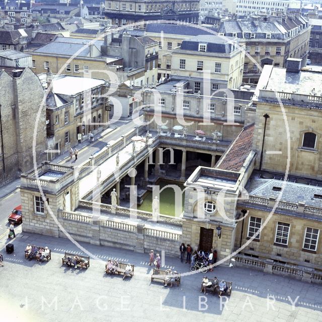 View of Kingston Parade and the Roman Baths from the tower of Bath Abbey c.1980