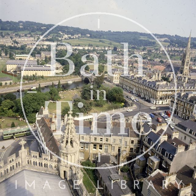 View towards the southeast over Parade Gardens from the tower of Bath Abbey c.1980