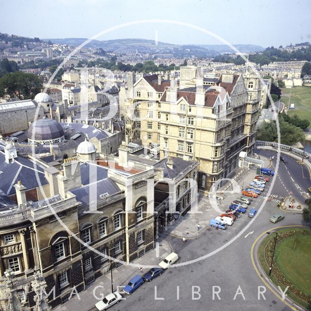 View of the Guildhall and Empire Hotel from the tower at Bath Abbey c.1980