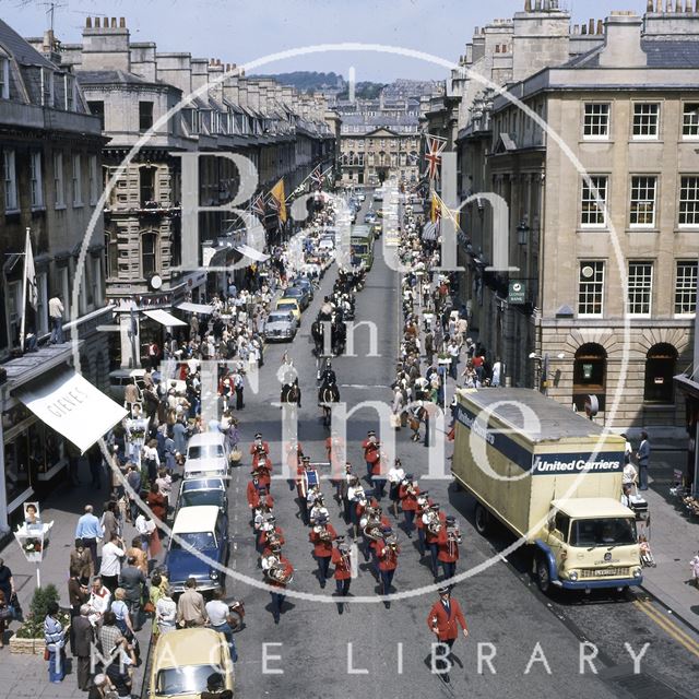 Parade on Milsom Street for the opening of Bath Festival c.1975