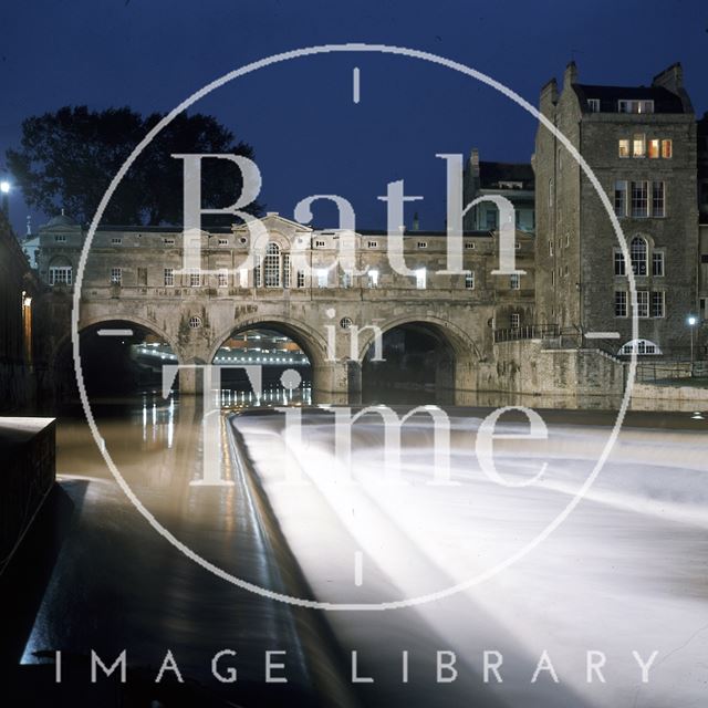 Pulteney Bridge and weir at night, Bath c.1980