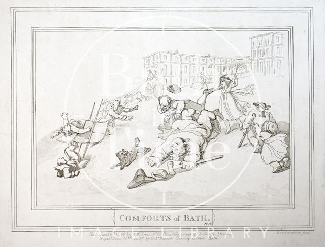 Comforts of Bath, Plate 12. Royal Crescent 1798, republished 1857 - detail