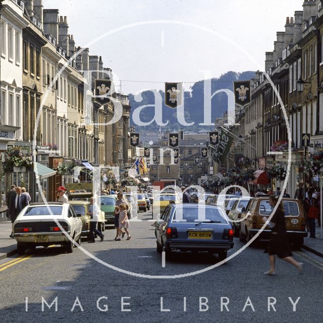 Milsom Street, decorated for the Royal Wedding, Bath 1981