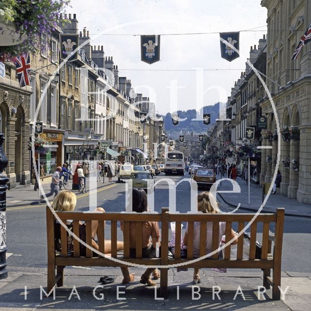 Looking down Milsom Street, decorated for the Royal Wedding, Bath 1981