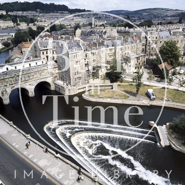 Pulteney Bridge and weir from the Empire Hotel, Bath c.1975