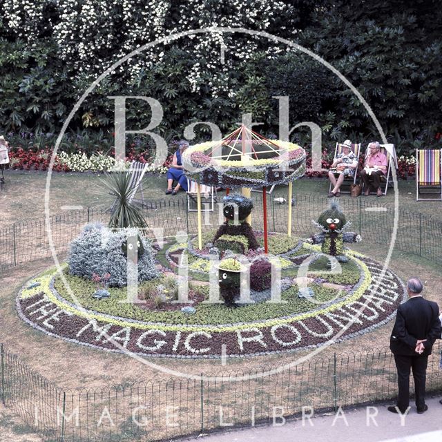 The Magic Roundabout floral display, Parade Gardens, Bath 1975