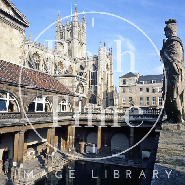 The Roman Baths with Bath Abbey in the background c.1975