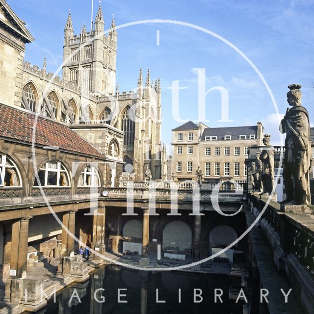 The Roman Baths with Bath Abbey in the background c.1975