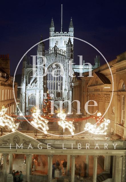 Bath Abbey with Christmas Decorations in the foreground c.1987