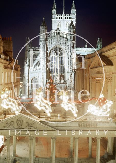 Bath Abbey with Christmas Decorations in the foreground c.1987