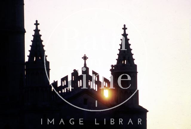 The sun sets behind Bath Abbey 1973