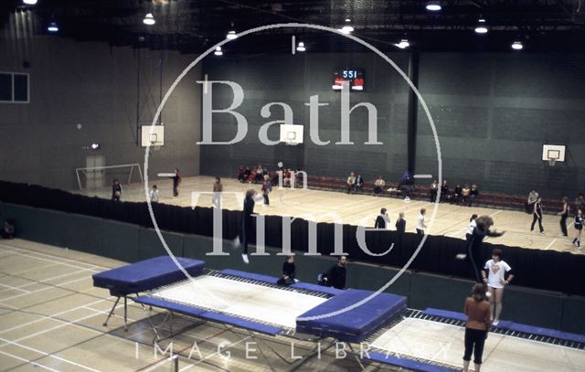 Trampoline and indoor football at Bath Sports Centre c.1978?