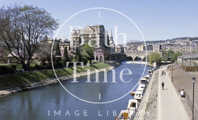 The River Avon with Pulteney Bridge in the background, Bath c.1980