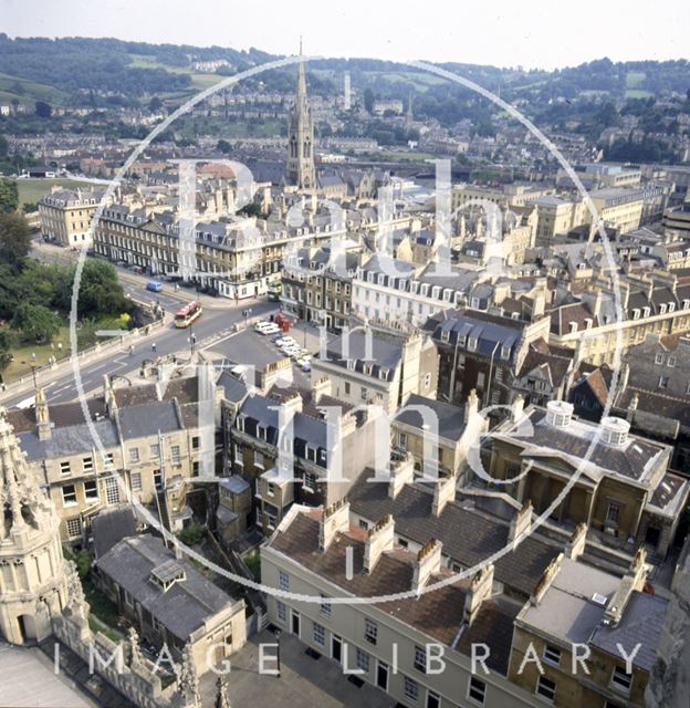 View of North Parade and Parade Gardens from Bath Abbey tower c.1982