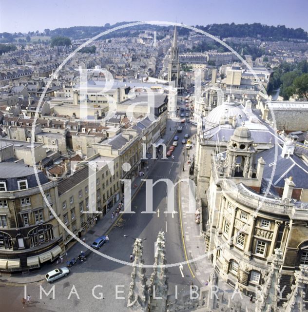 View of the Guildhall and High Street from Bath Abbey tower c.1982