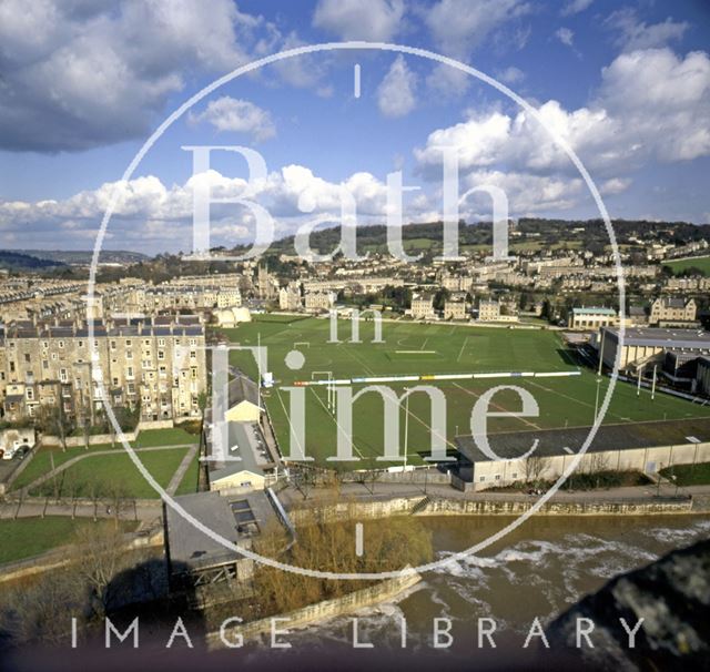 View of the River Avon and Recreation Ground from the roof of the Empire Hotel, Bath c.1980