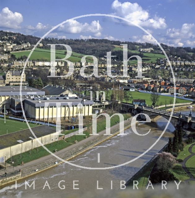 View of the Sports Centre from the roof of the Empire Hotel, Bath c.1980