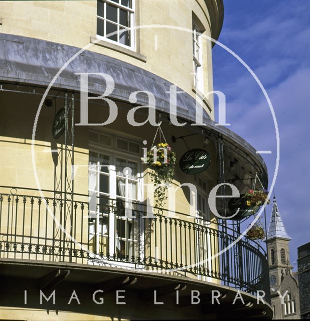 The round balcony of Le Clos Restaurant, Seven Dials development, Sawclose, Bath c.1995