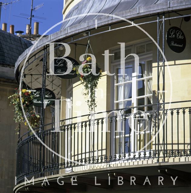 The round balcony of Le Clos Restaurant, Seven Dials development, Sawclose, Bath c.1995