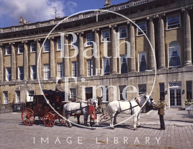 Four horses and mail coach outside Royal Crescent, Bath c.1980