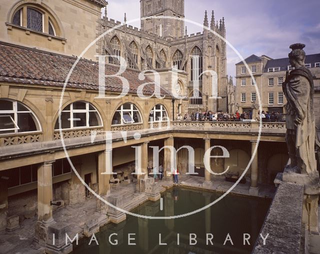 The Roman Baths with Bath Abbey in the background c.1975