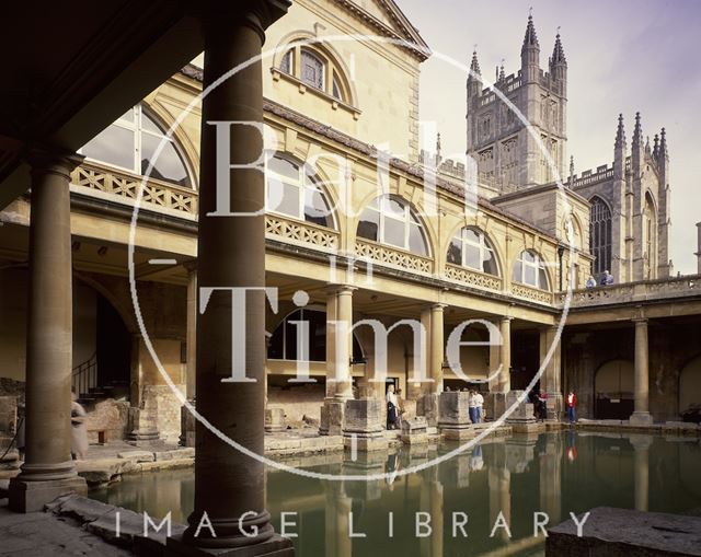 The Roman Baths with Bath Abbey in the background c.1980