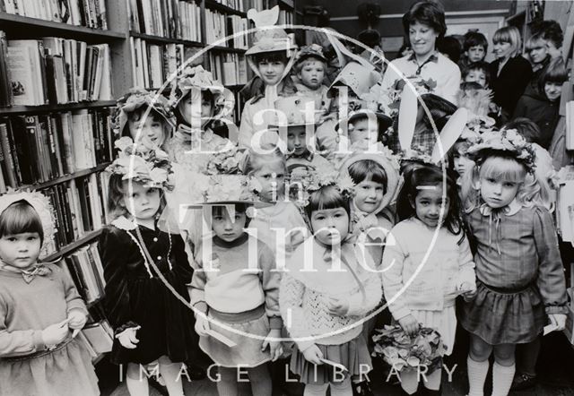 Easter bonnets at Moorland Road Library, Oldfield Park, Bath 1986