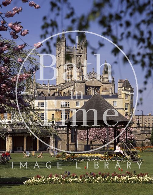 The Bandstand in Parade Gardens with Bath Abbey in the background c.1990