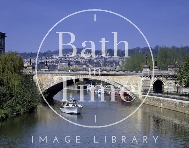 A busy river scene in Bath looking north towards North Parade Bridge c.1990?