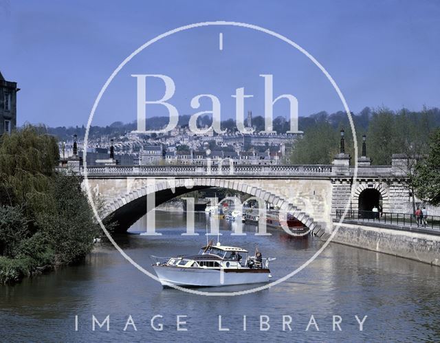 A busy river scene in Bath looking north towards North Parade Bridge c.1990?