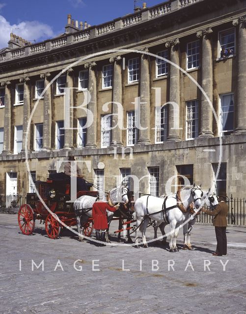 Four horses and mail coach outside Royal Crescent, Bath c.1980