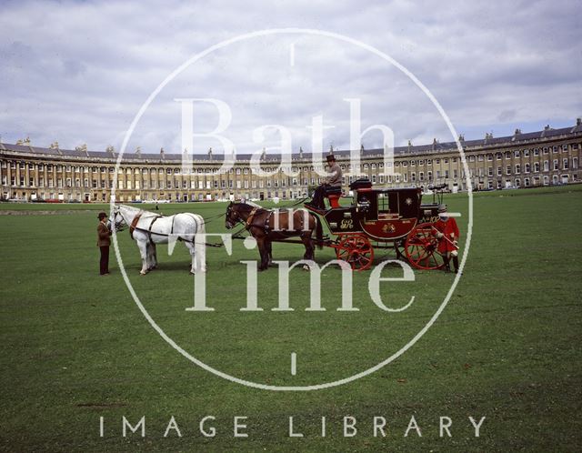 Four horses and mail coach outside Royal Crescent, Bath c.1980