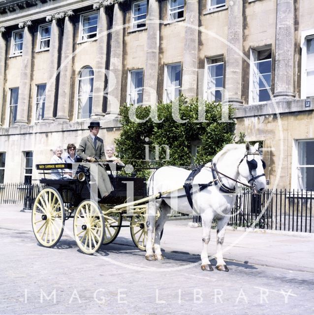 Bath Carriage Museum horse-drawn carriage outside Royal Crescent c.1980