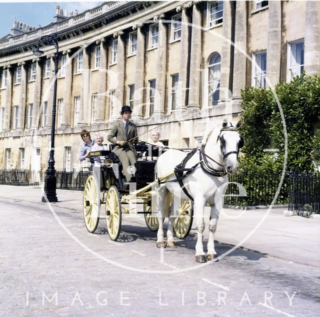 Bath Carriage Museum horse-drawn carriage outside Royal Crescent c.1980