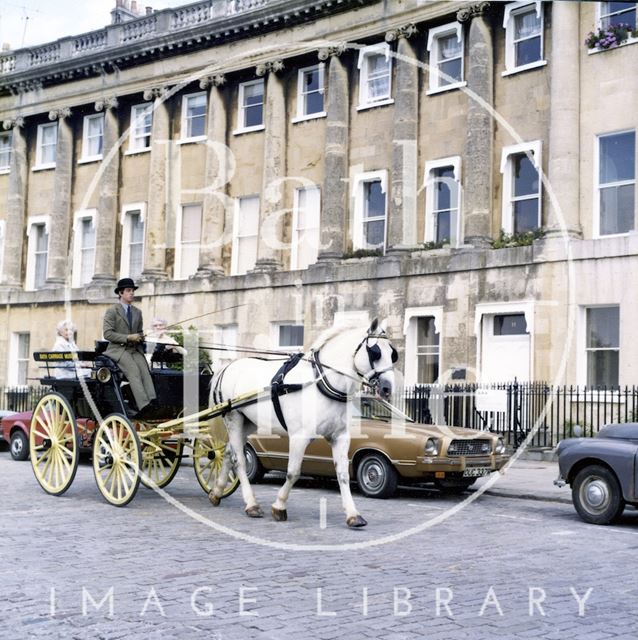 Bath Carriage Museum horse-drawn carriage outside Royal Crescent c.1980