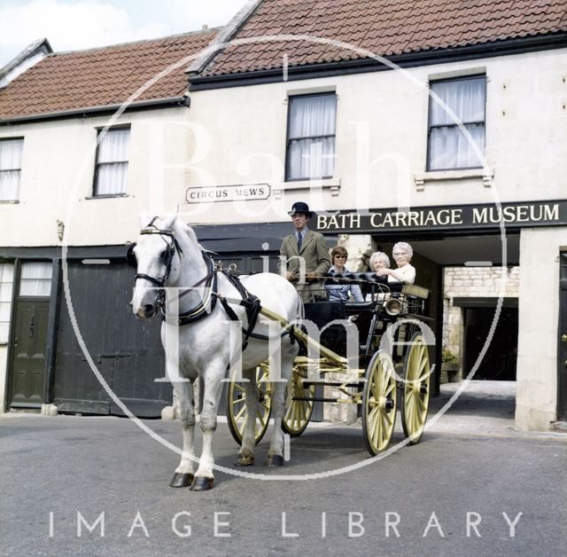 Bath Carriage Museum horse-drawn carriage outside Circus Mews c.1980