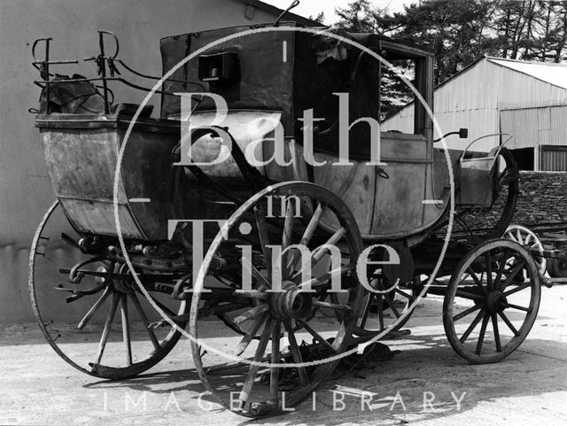 Unrestored horse-drawn carriage at an unidentified location, Bath c.1973