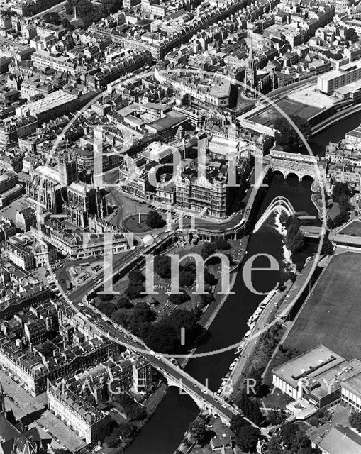 Aerial view of Parade Gardens and the River Avon, Bath c.1973