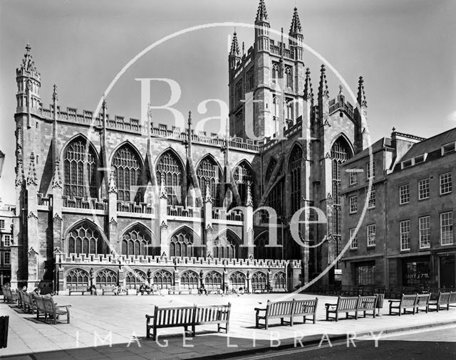 Bath Abbey, viewed from Kingston Parade c.1973