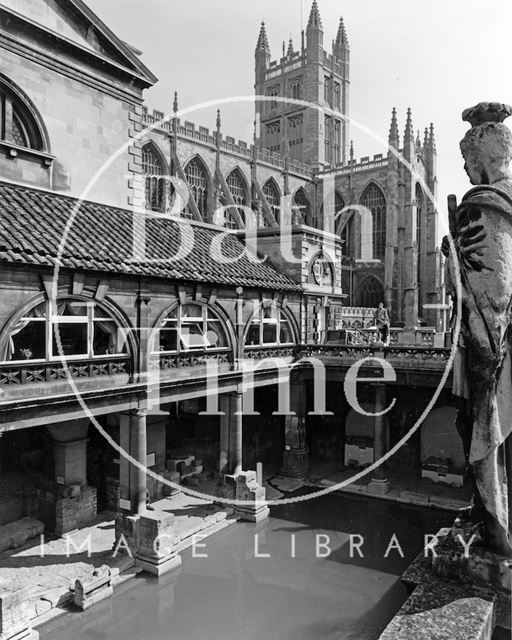 The Roman Baths with Bath Abbey in the background c.1973