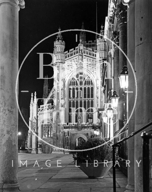 The west front of Bath Abbey, viewed from Stall Street c.1973