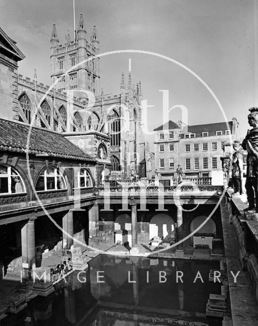 The Roman Baths with Bath Abbey in the background c.1973