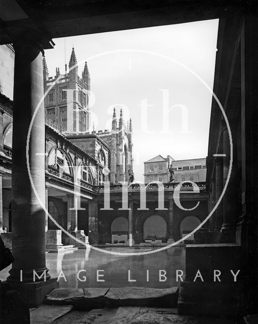 The Roman Baths with Bath Abbey in the background c.1973